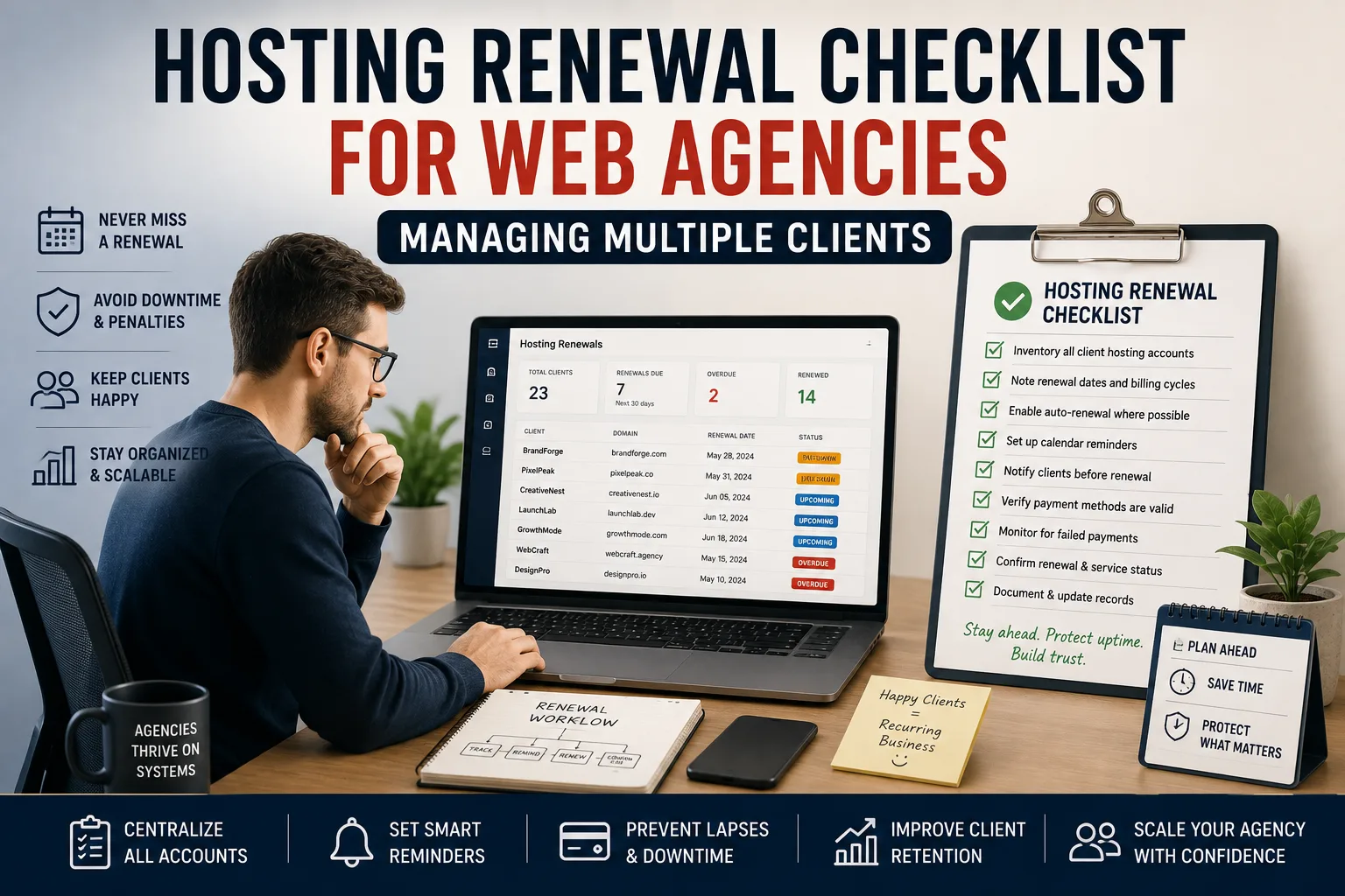 Hosting-Verlängerungs-Checkliste für Agenturen mit vielen Kunden